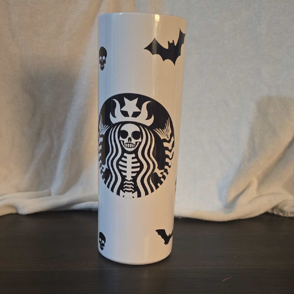 White and Black Tumbler with Skull Design